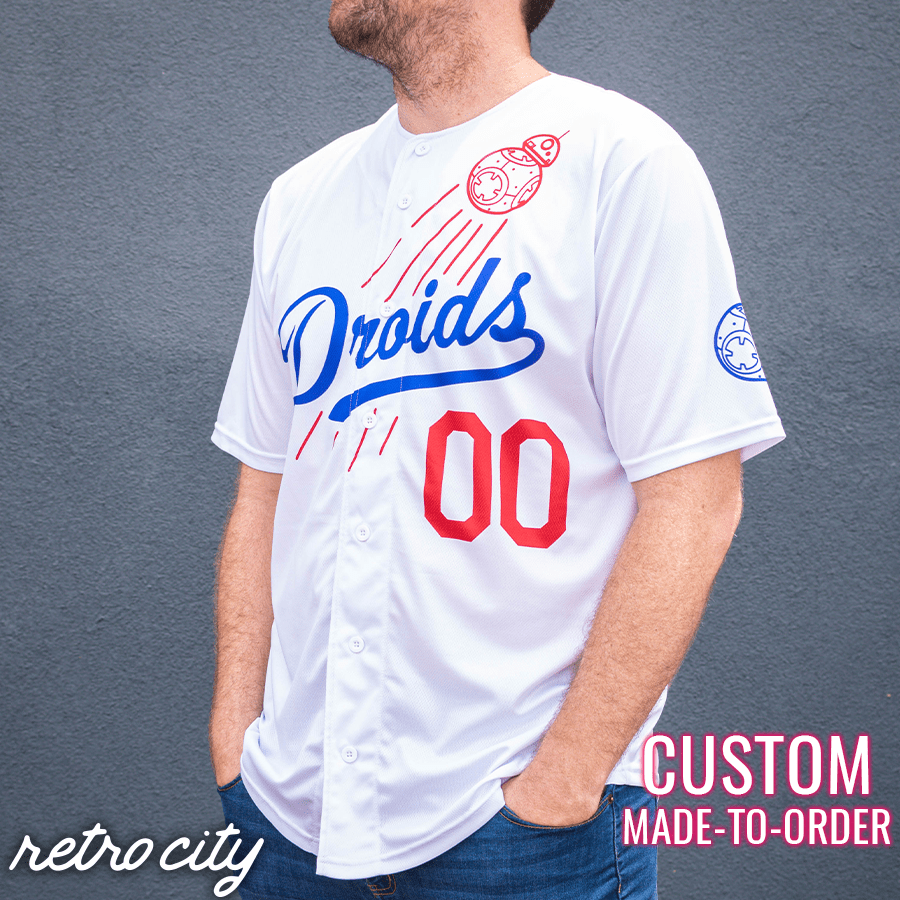 droids los angeles full-button baseball jersey (white)
