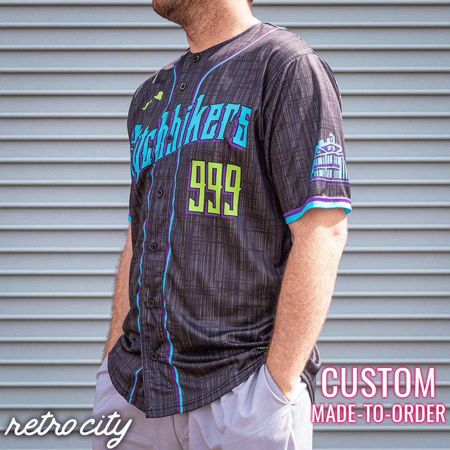 haunted mansion ride 'hitchhikers' full-button baseball fan jersey