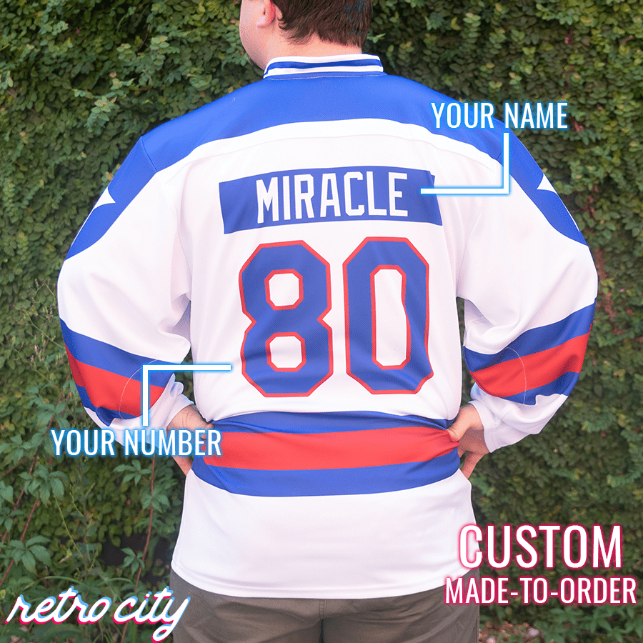 USA Hockey Miracle On Ice Adult Ice Hockey Jersey Away Blue, Home White