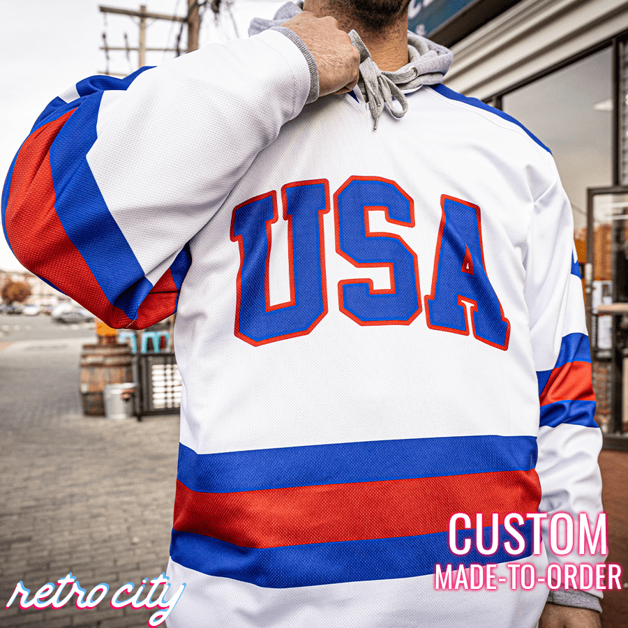 USA Hockey Miracle On Ice Adult Ice Hockey Jersey Away Blue, Home White