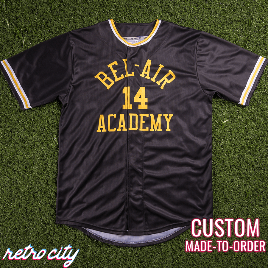 bel-air academy will smith 'fresh prince' custom baseball jersey (black)