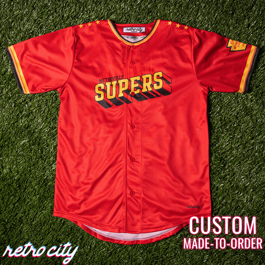 Metroville Supers Full-Button Baseball Jersey (Red) – Retro City Threads