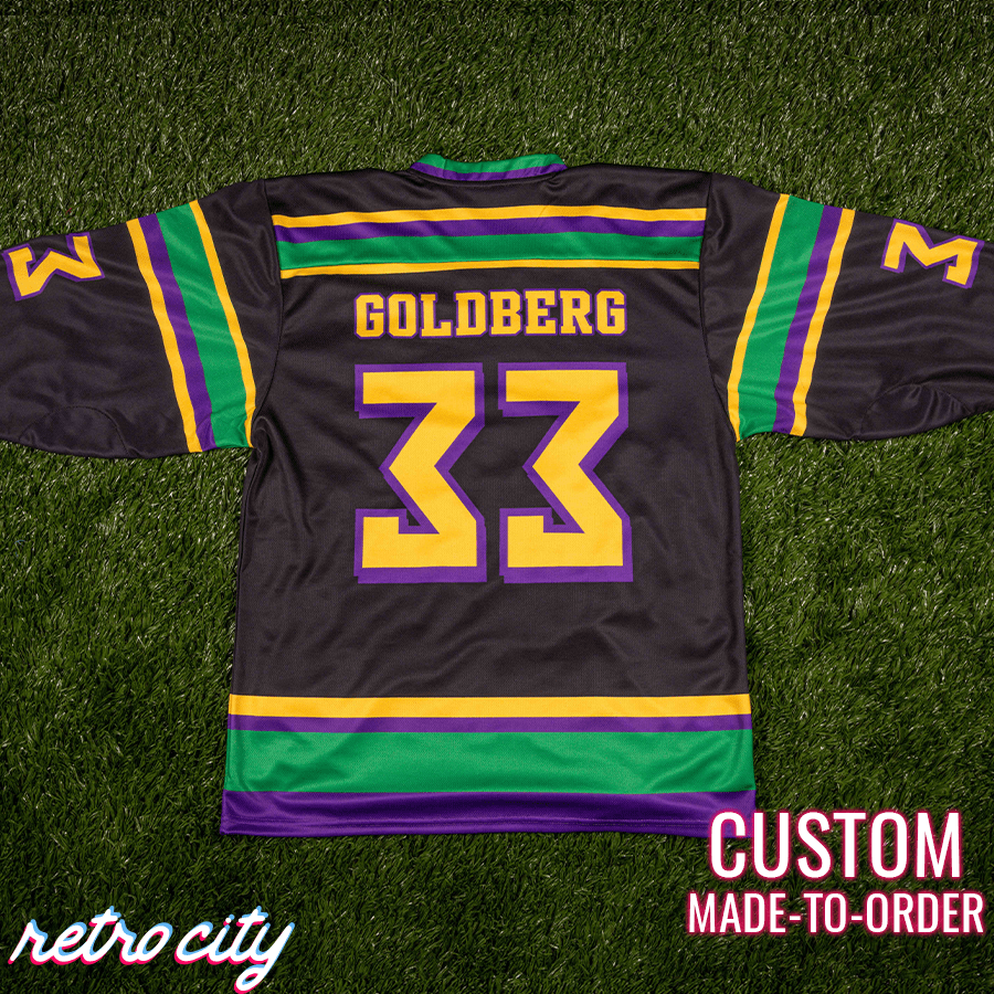 the mighty ducks 'goldberg' custom hockey jersey (black)