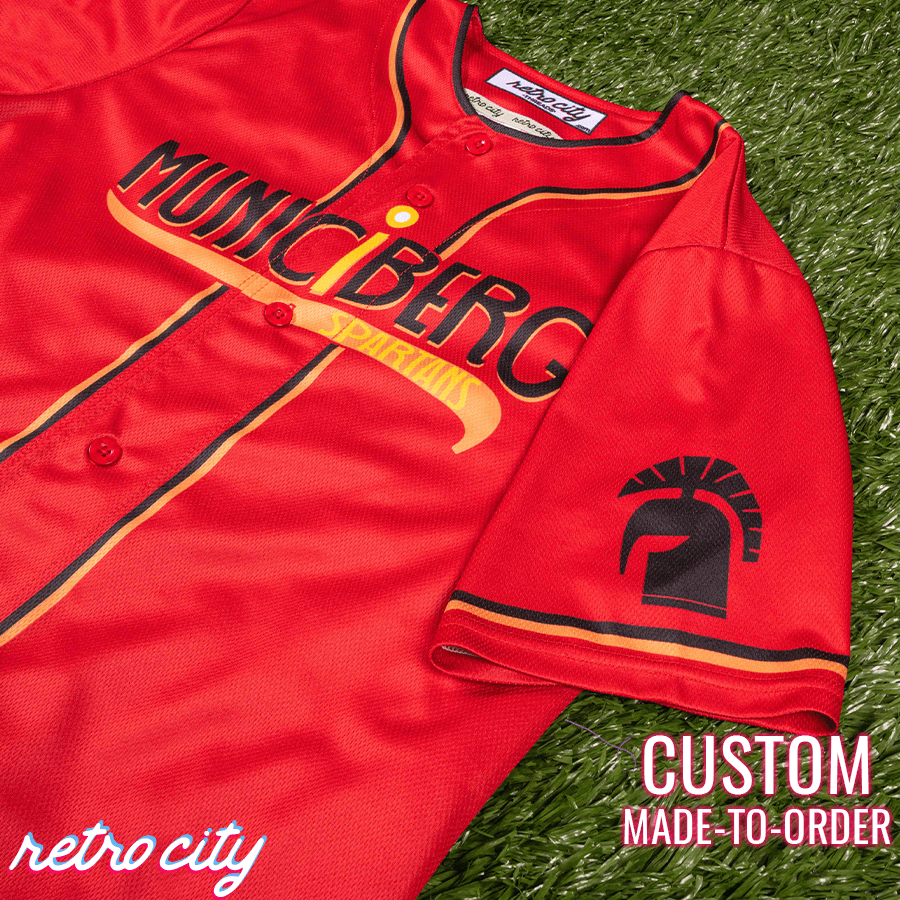 Municiberg Spartans Full-Button Baseball Jersey (Red) – Retro City Threads