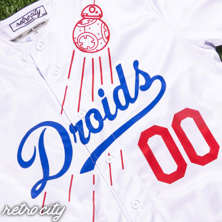 droids los angeles full-button baseball jersey (white)