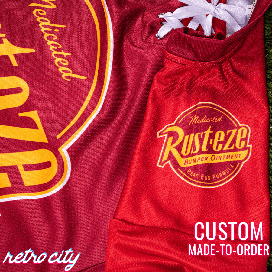 retro-city-threads Rust-eze Radiator Springs Lace-Up Hockey Jersey 3XL