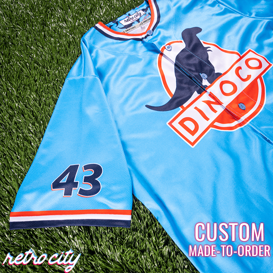 dinoco strip “the king” weathers full-button baseball fan jersey