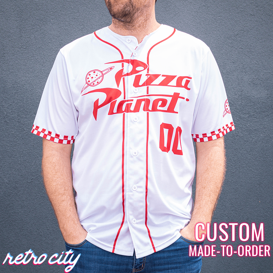 pizza planet full-button baseball fan jersey (white)