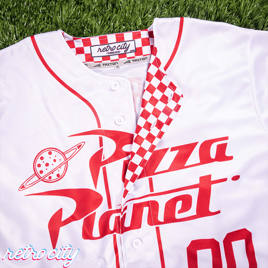 pizza planet full-button baseball fan jersey (white)