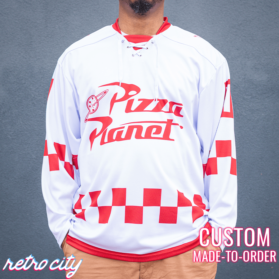 pizza planet toy story disney hockey fan jersey (white)