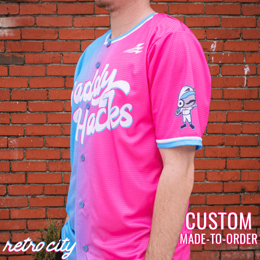 Custom White Pink-Light Blue Authentic Classic Baseball Jersey