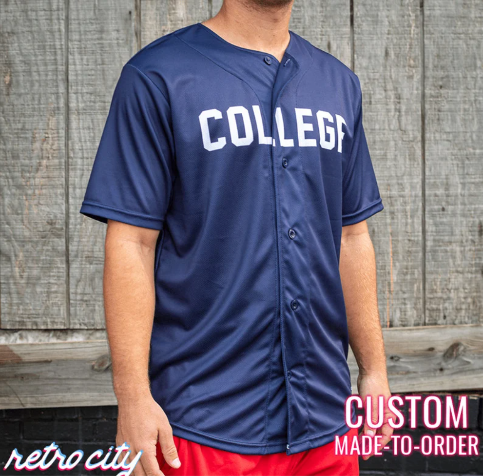 retro-city-threads Animal House 'College' Full-Button Baseball Fan Jersey (Navy) Youth Large