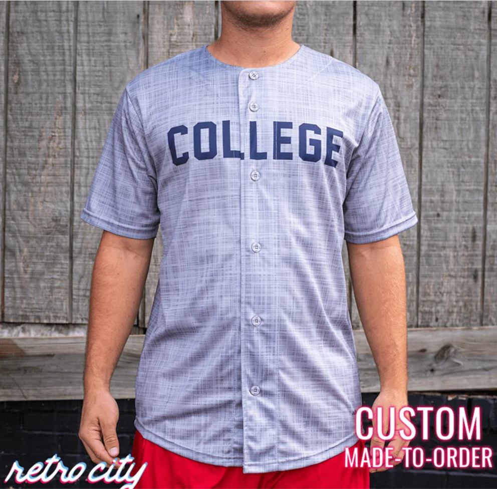 animal house 'college' full-button baseball fan jersey (gray)